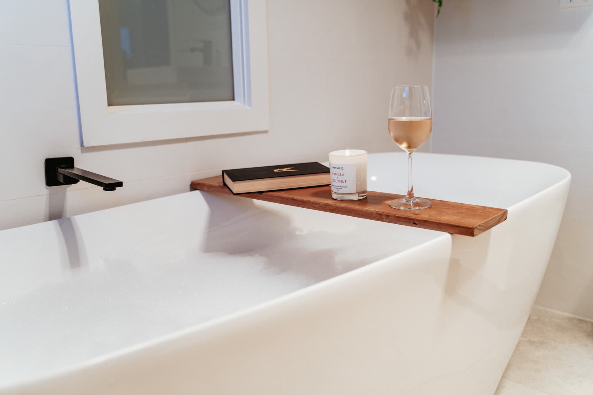 Bathtub detail in luxury bathroom at Big Isle Retreat, Cowes