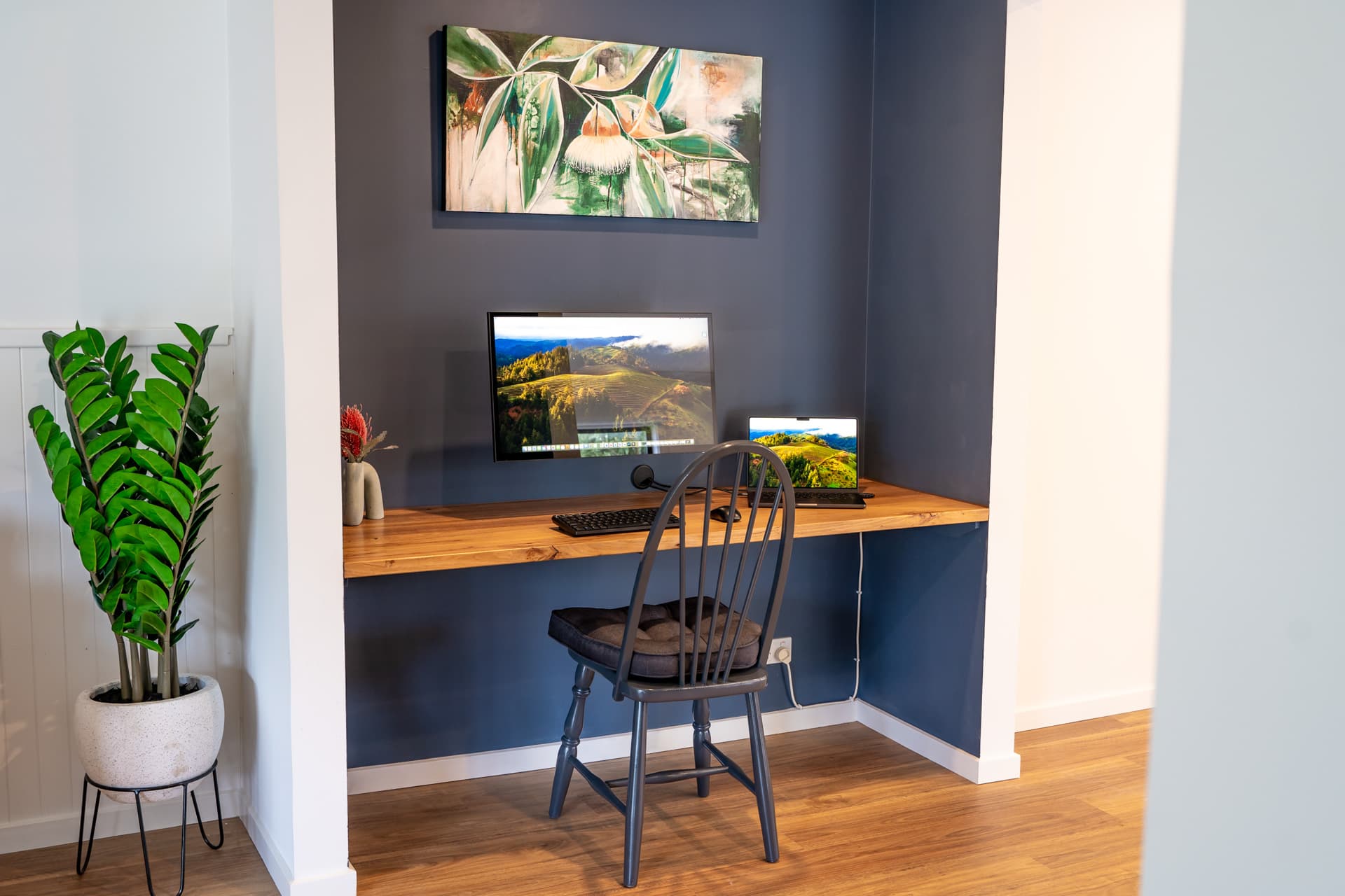 Study area with pro monitor at Big Isle Retreat